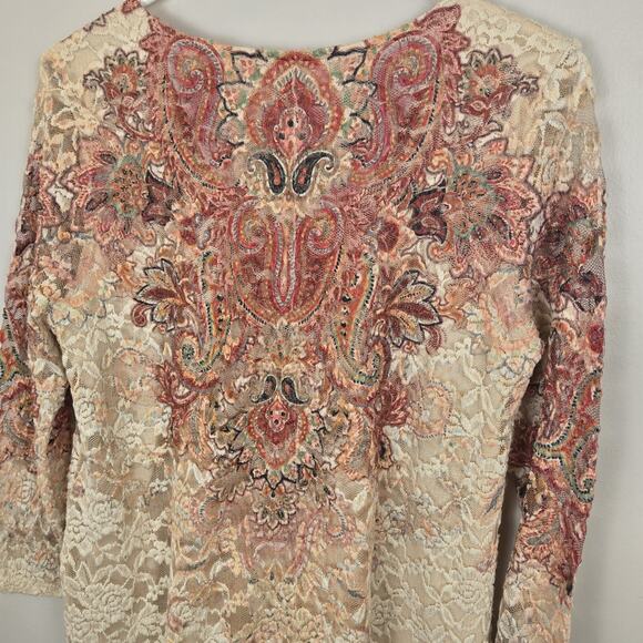 Cal Style Tunic DRESS Lace Paisley Ivory Lined Bling Y2K Boho Romantic Fairy MED - Picture 7 of 8